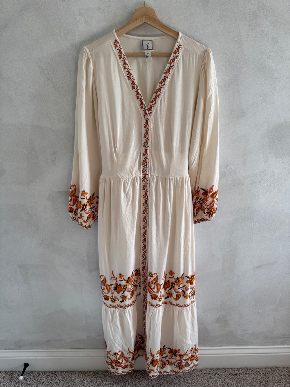 LEA - Long Sleeve Maxi Dress with Waist Tie - Size M